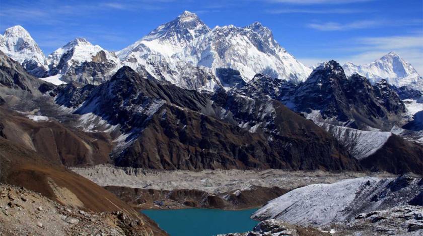 Mount Everest and Gokyo Lake from Renjo La Pass