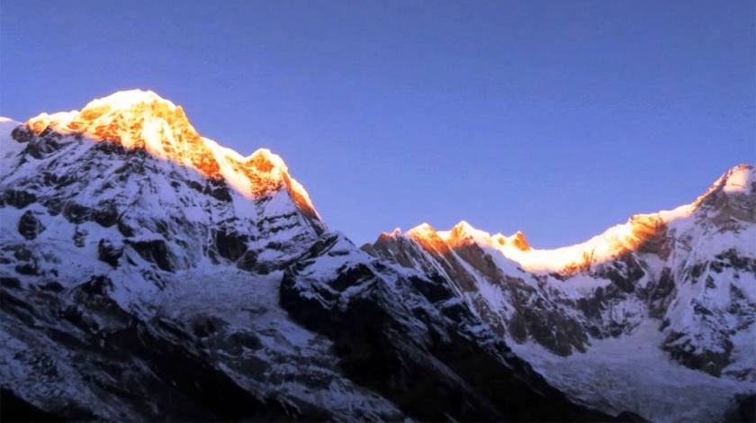 Golden rays of sun atop of Annapurna range