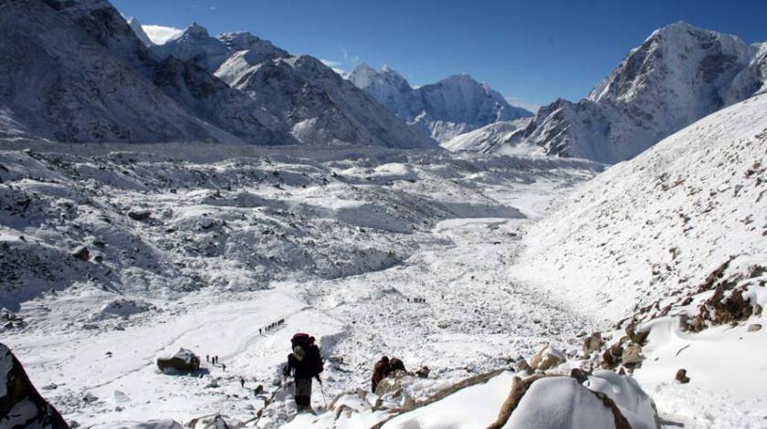 Ascending from Lobuche to Gorakshep