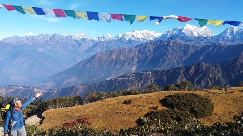 Showing off the range of snow capped mountain peaks