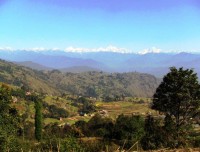 Himalayas seen from Kathmandu countryside