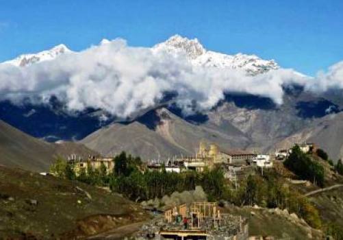 Prayers Flag with Mount Machapuchhere (Fishtail) on background